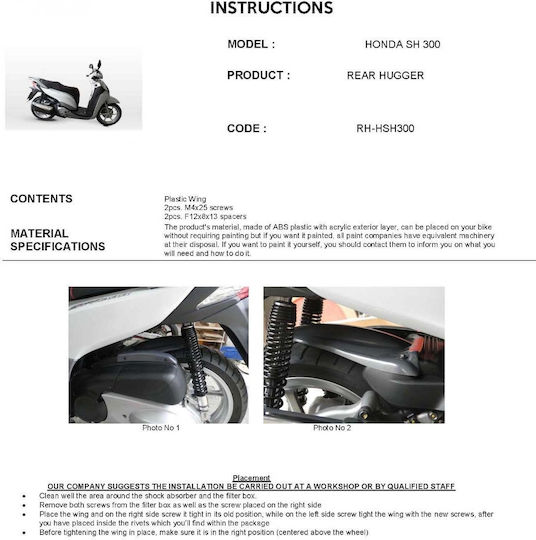 C-Racer Back Motorcycle Rear Wheel Fender for Honda SH 300 Black 1pcs