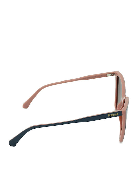 Polaroid Women's Sunglasses with Blue Plastic Frame and Brown Gradient Lens