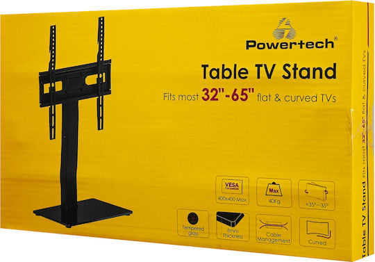 Powertech PT-1445 Επιτραπέζια Βάση Τηλεόρασης έως 65" και 40kg Ασημί