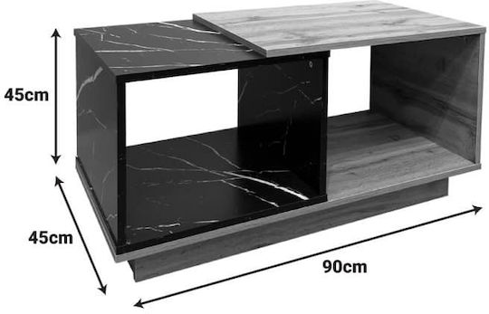 Rectangular Central Coffee Table Fetix from Solid Wood Black Marble-Sonoma W90xD45xH45cm