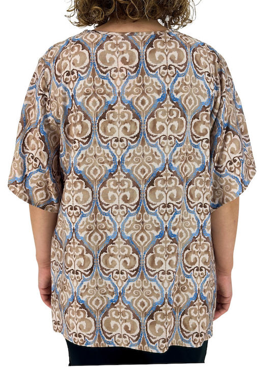 Damen Bluse mit V-Ausschnitt Brown
