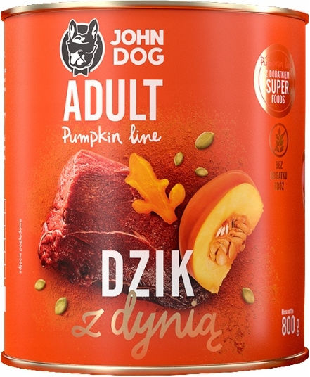 John Dog Wet Food Dogs Diet with Pumpkin, Wild Boar, Meat and Rice Grain-Free 800gr