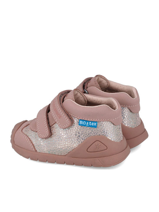 Anatomical Leather Kids Boots with Velcro Pink