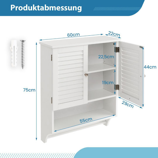 Costway Bathroom Cabinet L58xW22xH75cm White