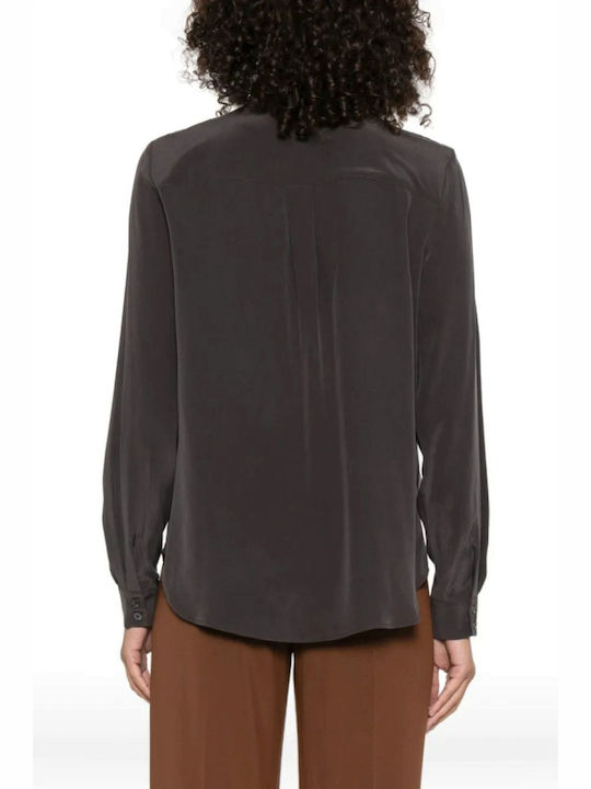 Crackers Women's Silky Long Sleeve Shirt Anthracite-brown