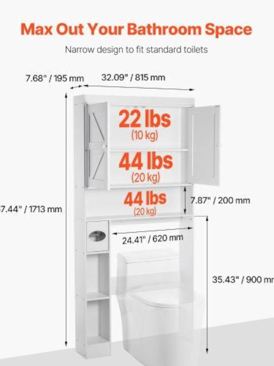 Vevor Floor Bathroom Shelf Wooden White