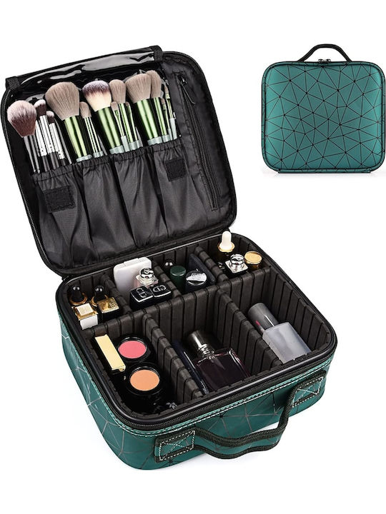 Geantă Premium Pentru Depozitare Transport Kit Accesorii Machiaj Tecos Verde Dimensiuni 25.5x22.5x9.5 Cm Compartimente Multiple Ideal Pentru Artist Machiaj