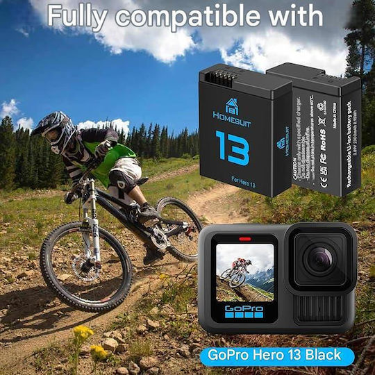 Set 3 Baterii Homesuit Ahdbt-901 GoPro Hero 13 Negru Enduro 2300 mAh Încărcător Cu 3 Canale Ecran LCD Carcasă Cablu USB Tip-C