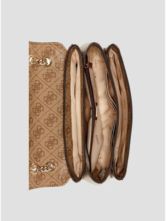 Borsa Guess Noelle II Mini – Tracolla E Manico Regolabile, Ecopelle Saffiano Beige Con Stamp Multilogo Marrone