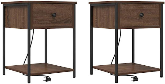 vidaXL Bedside Tables Metal with Glass Surface Brown Walnut 2 Pieces 42x41x56cm