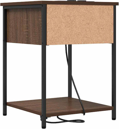 vidaXL Bedside Tables Metal with Glass Surface Brown Walnut 2 Pieces 42x41x56cm