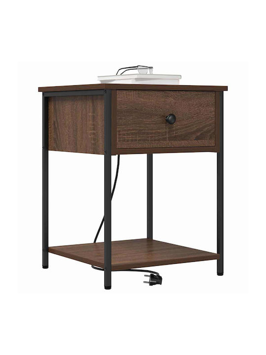 vidaXL Bedside Tables Metal with Glass Surface Brown Walnut 2 Pieces 42x41x56cm