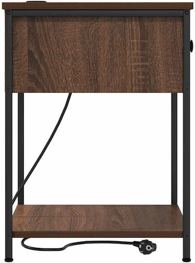 vidaXL Bedside Tables Metal with Glass Surface Brown Walnut 2 Pieces 42x41x56cm