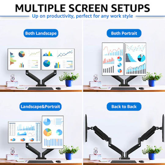 Redragon Monitor Mount Stand Стойка за 2 Монитори до 32" с Рамо Черна