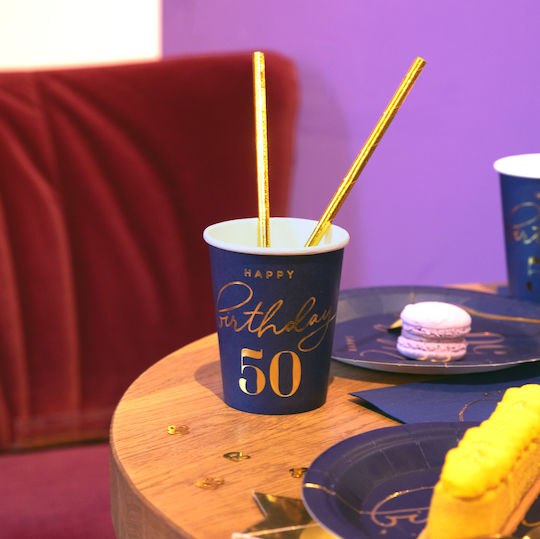 Party Pal Pahare Happy Birthday 50 Bleumarin 220ml 6 Bucăți