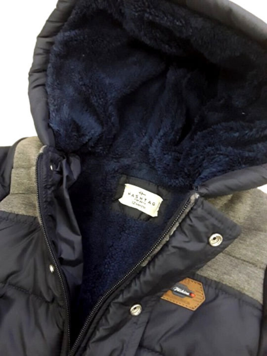 Kinder Steppjacke Kurz mit Kapuze Blau