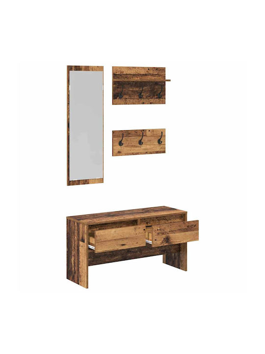 Entry Furniture with Mirror & Bench Coffee 90x31x46.5cm
