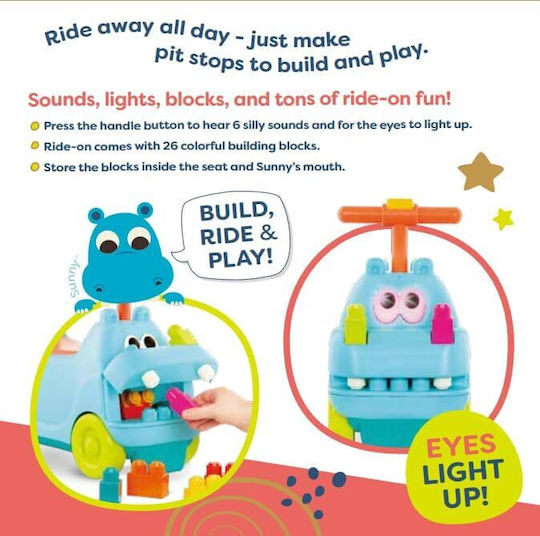 B.Toys Hippo Animal Ride On for 12+ Months Light Blue