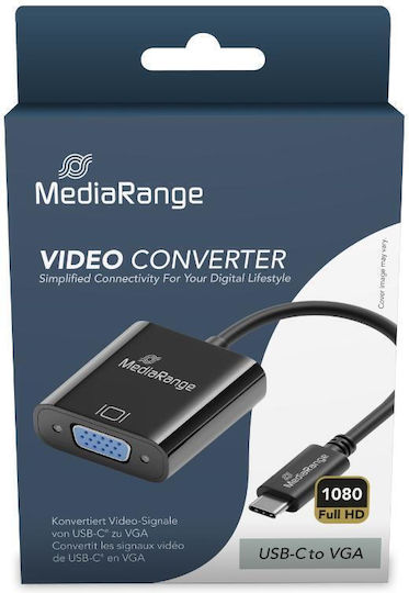 MediaRange Конвертор USB-C / VGA мъжки към VGA / USB-C женски Черен 1бр MRCS229