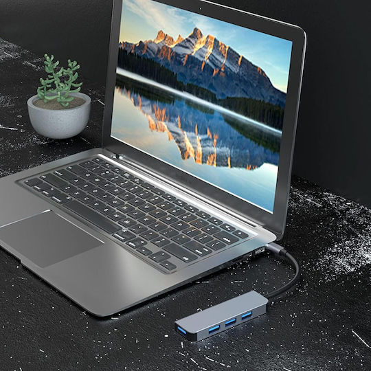 Techsuit Databridge Hub 4 Θυρών USB 3.0 με σύνδεση USB-A Γκρι
