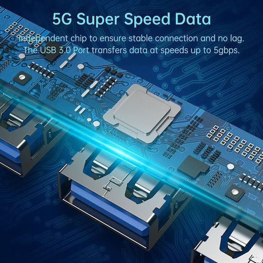 Techsuit Databridge Hub 4 Θυρών USB 3.0 με σύνδεση USB-A Γκρι