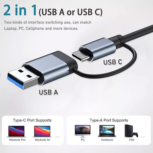 Techsuit Databridge Hub 4 Θυρών USB 3.0 με σύνδεση USB-A Γκρι