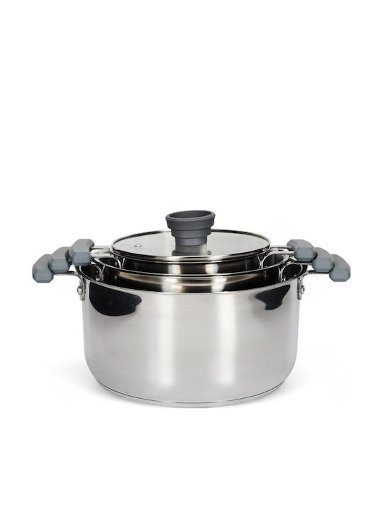 Cook Concept All-in-One X3 Easy Storage Pots Set from Stainless Steel Silver 3 Pieces