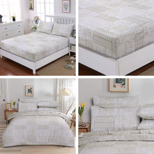 Casa Colori Set Cearșafuri Dublu cu Elastic 140x200+30cm. Loomy Bej 4buc