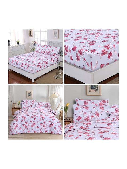 Casa Colori Cearșaf Dublu cu Elastic 140x200+30cm. Cherry Blossom Roz