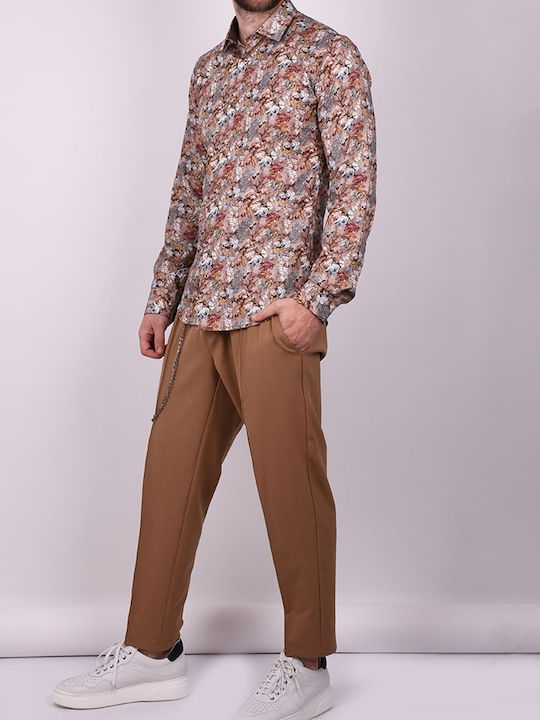 Long-sleeved Shirt Floral Camel