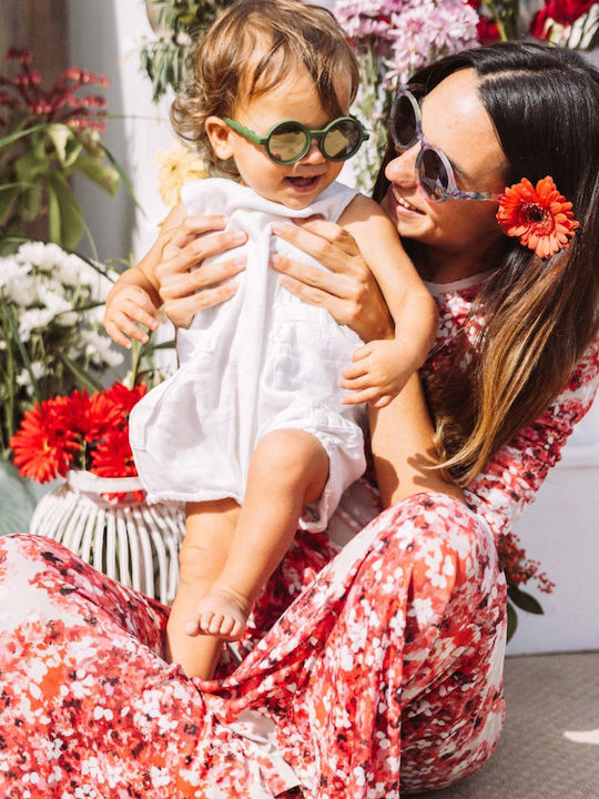 Olivio & Co Classic Στρογγυλά Παιδικά Γυαλιά Ηλίου με Polarized Φακό Λουλούδια Λευκά για 5-12 Ετών