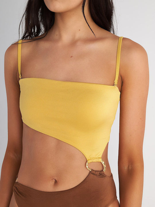 Strapless Ολόσωμο Μαγιό με Ανοίγματα Καφέ