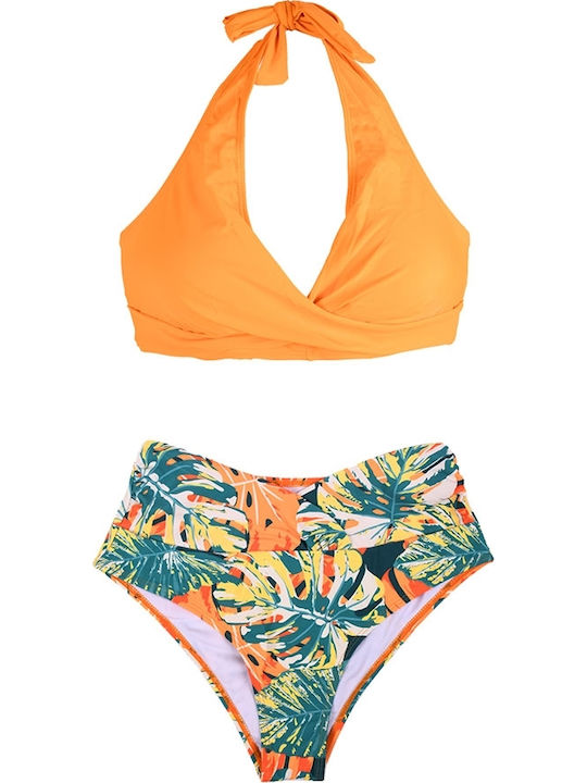 Set Bikini Hohe Taille Blumen Gelb