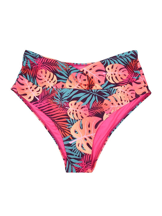 Set Bikini Ψηλόμεσο Floral Φούξια