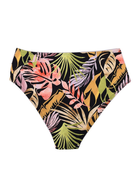 Set Bikini Ψηλόμεσο Floral Μαυρο