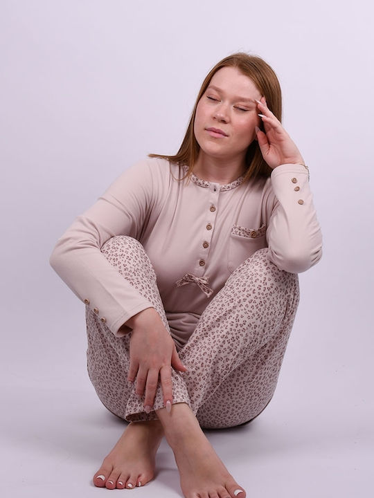 Tress Winter Damen Pyjama-Set Beige