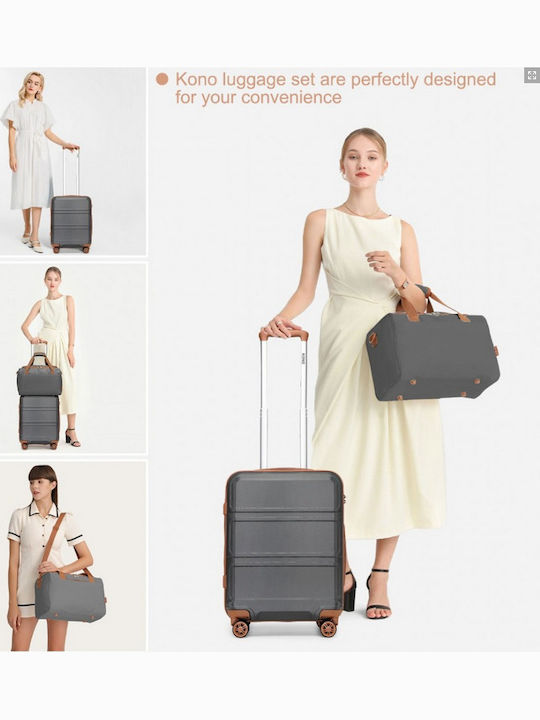 Miss Lulu Travel Suitcases Hard Grey And Brown with 4 Wheels Set of 2pcs