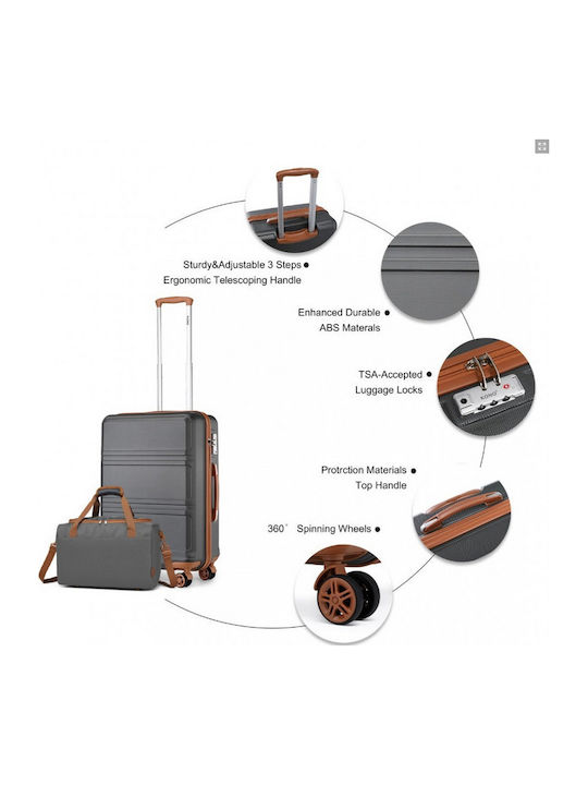 Miss Lulu Travel Suitcases Hard Grey And Brown with 4 Wheels Set of 2pcs