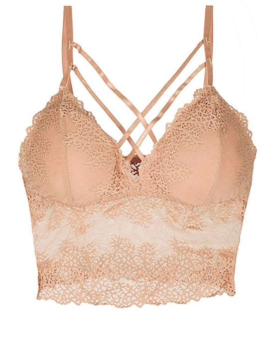 Дантелен Комплект Дамско Бельо Bralette с Прашка Beige Shenao