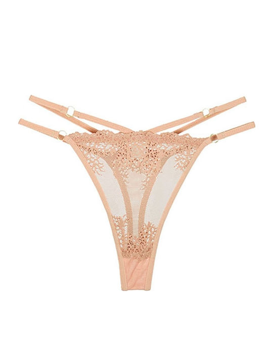 Дантелен Комплект Дамско Бельо Bralette с Прашка Beige Shenao