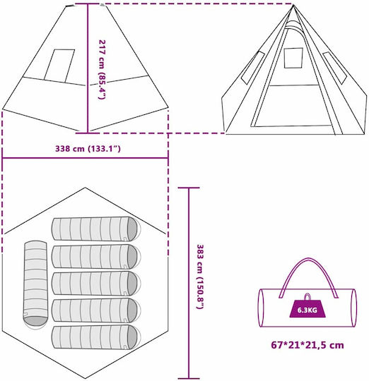 vidaXL Campingzelt Grün 383x338x217cm