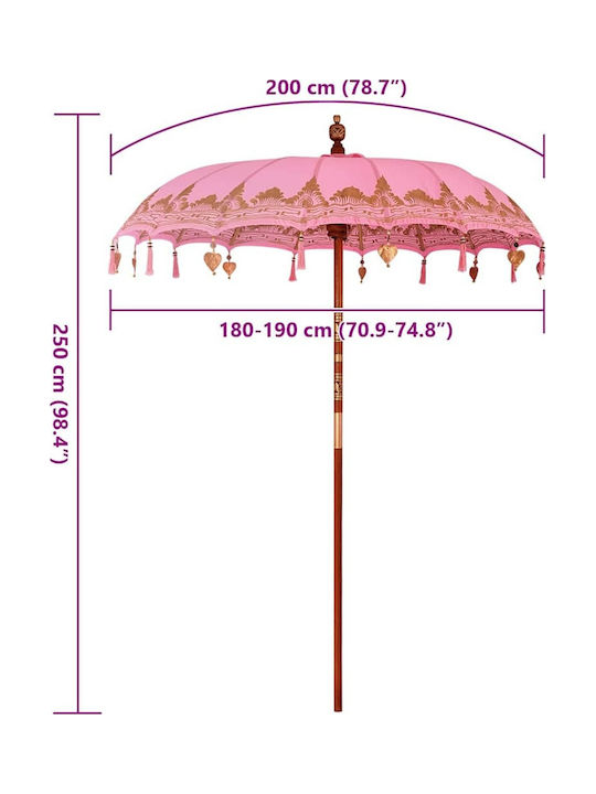 Round Wooden Pink Garden & Terrace Parasol Φ2.6xH2.6m