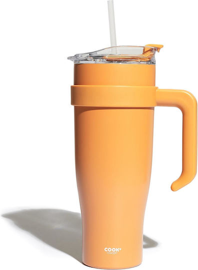 Cook Concept Handled Tumbler Θερμός Ανοξείδωτο / Πλαστικό 1.2lt Πορτοκαλί με Λαβή και Καλαμάκι