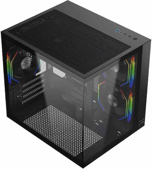 Xigmatek Aqua M Lite Gaming Mini-Turm Computergehäuse mit Seitenfenster und ARGB-Beleuchtung Schwarz