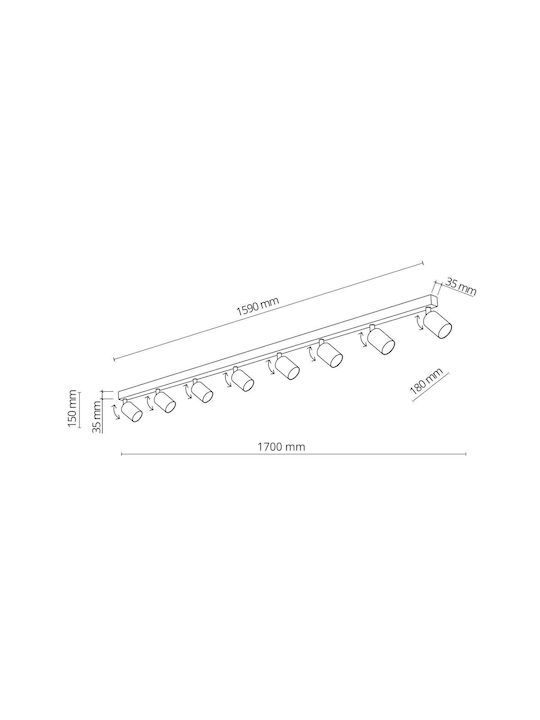 TK Lighting Спот с 8 Светлини и с Цокъл GU10 в Кафяв Цвят