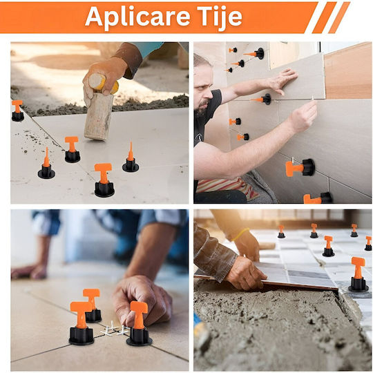 Set 152 Piese Diverse Pentru Podea Sistem De Montare Nivelare Plăci Ceramice Podea Perete Plăci Reutilizabile Începători Avansați Spațiere Îmbinare De La 1 Mm La 3 Mm 100 Bare T-Formă 50 Cruci 2 Chei De Strângere Negre Portocalii
