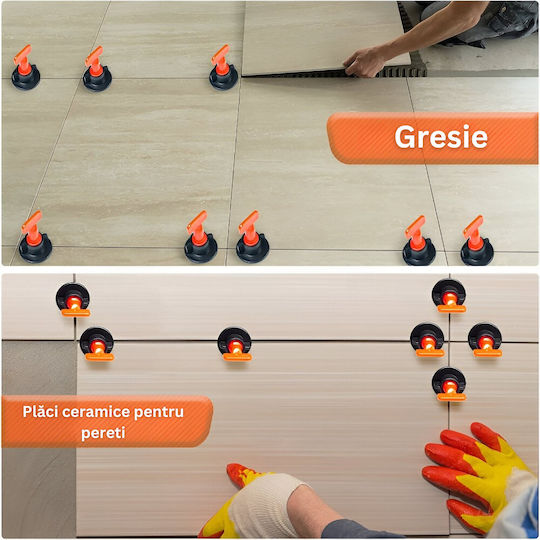Set 152 Piese Diverse Pentru Podea Sistem De Montare Nivelare Plăci Ceramice Podea Perete Plăci Reutilizabile Începători Avansați Spațiere Îmbinare De La 1 Mm La 3 Mm 100 Bare T-Formă 50 Cruci 2 Chei De Strângere Negre Portocalii