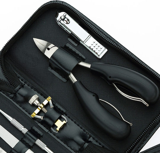 Kit Manichiură Pedichiură Newevo Oțel Inoxidabil 8 Piese Pilă Clește Unghii Clește Cuticulă Pusher Cuticulă Elegant Caz De Depozitare Negru