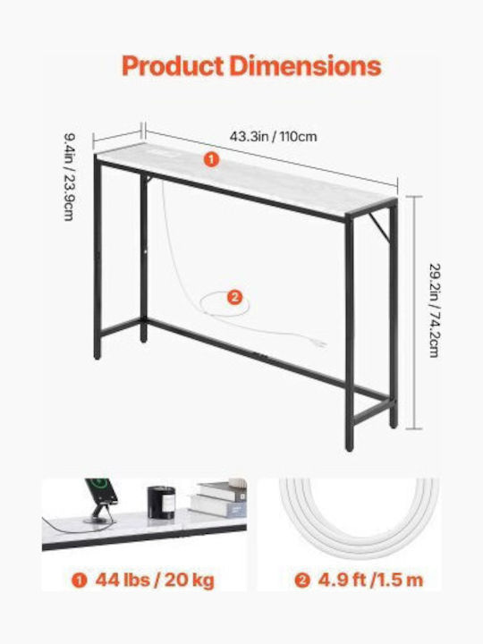 Κονσόλα Μεταλλική με Μαρμάρινη Επιφάνεια Marble Μ110xΠ23.9xΥ74.2εκ.