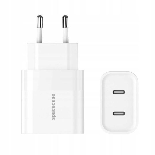 Spacecase Încărcător Fără Cablu cu 2 Porturi USB-C 20W Albς